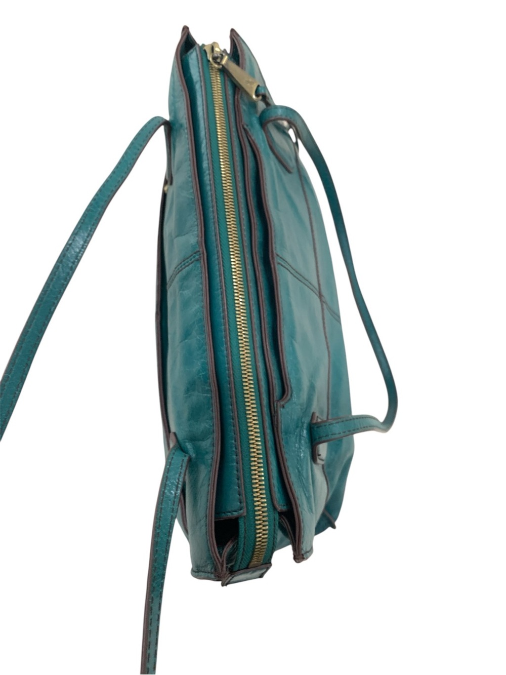 HOBO International Teal Leather Tote Shoulder Bag Slouchy Zip Top Boho - Picture 4 of 8